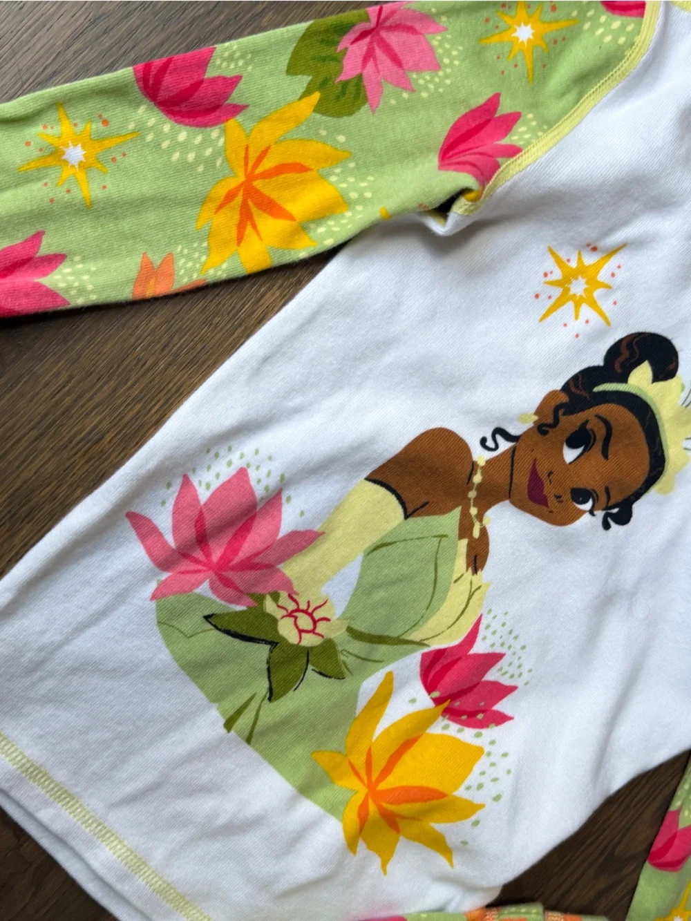 Disney Tiana Floral Pj Set in Green, Yellow & Pink